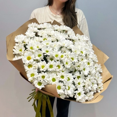 Букет «21 ромашка» – нежные белые кустовые хризантемы в натуральном стиле Чаплыгин Липецкая область