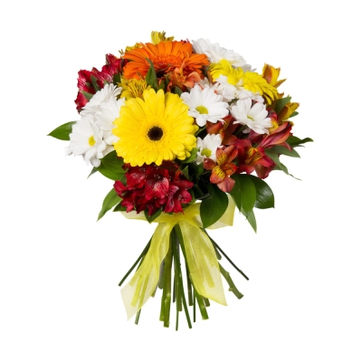 Букет «Красочный фонтан» — яркая симфония из альстромерий, гербер и хризантем Чаплыгин Липецкая область
