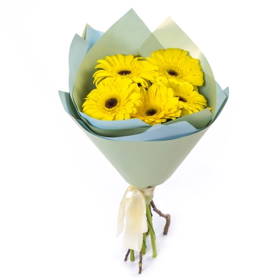 Яркий букет из 5 жёлтых гербер – как кусочек солнца в ваших руках Чаплыгин Липецкая область