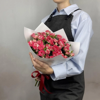 Букет «Фейерверк» – 9 пышных кустовых роз в огненной палитре Чаплыгин Липецкая область