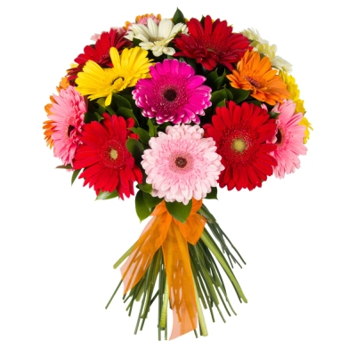 Букет «Мамба» – взрыв красок из оранжевых, лиловых и розовых гербер Чаплыгин Липецкая область