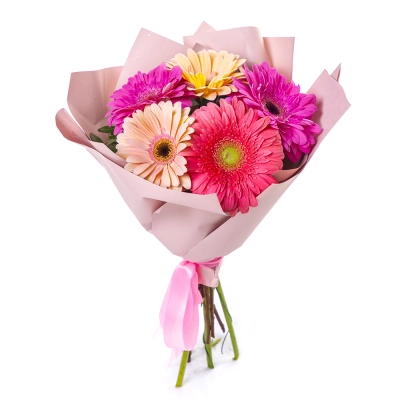 Яркий букет из 5 разноцветных гербер – солнечное настроение в подарок Чаплыгин Липецкая область