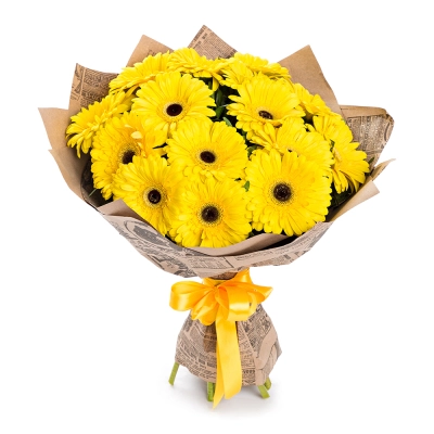 Пышный букет из 15 жёлтых гербер – как луч солнца в ваших руках Чаплыгин Липецкая область