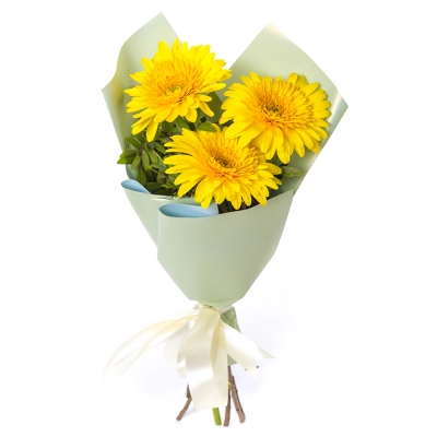 Яркий букет из 3 жёлтых гербер – частичка солнечного света Чаплыгин Липецкая область