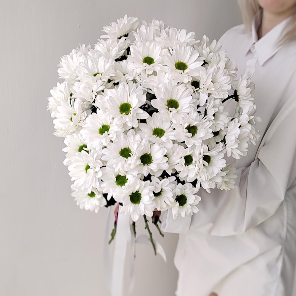 Букет «Ромашка» – 9 белоснежных хризантем в деревенском стиле Чаплыгин Липецкая область