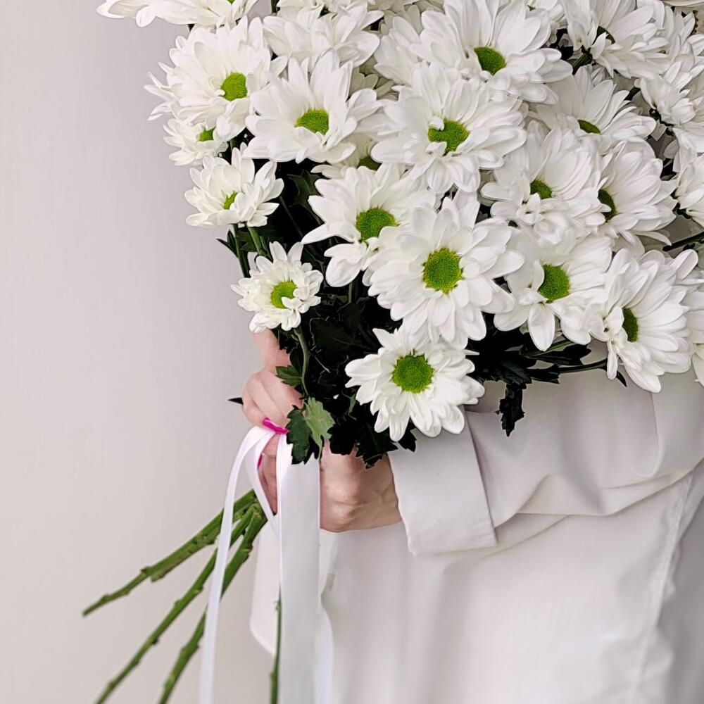 Букет «Ромашка» – 9 белоснежных хризантем в деревенском стиле Чаплыгин Липецкая область